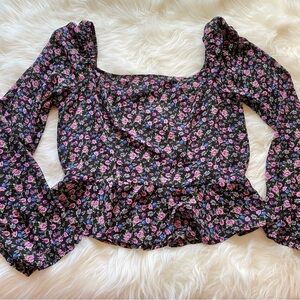 Trixxi Floral Peplum Blouse with Pink and Purple Flowers